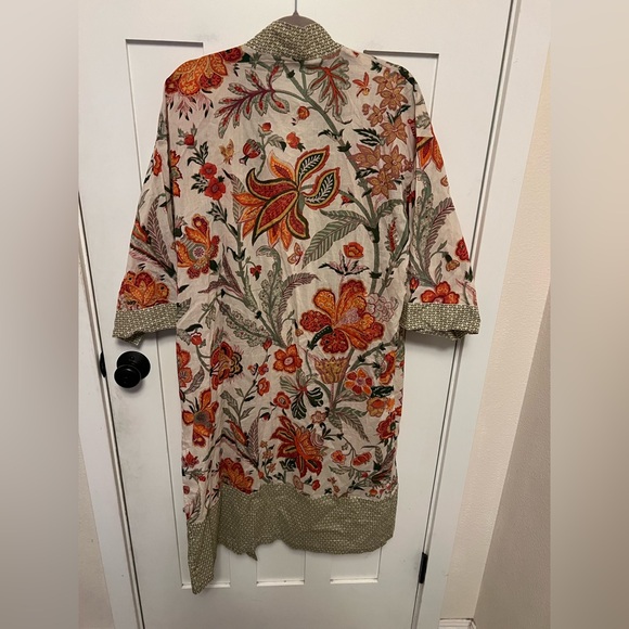 floral block print cotton kimono-style robe 100% cotton tie waist lightweight - Picture 4 of 6